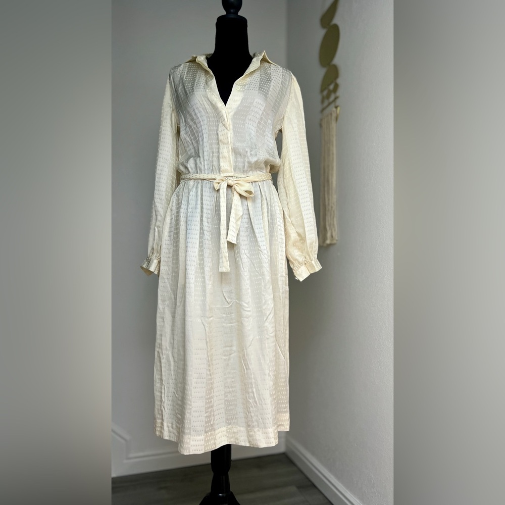 Vintage Liz Claiborne Cream Long Sleeve Dress, Silk, Size 10/Medium
